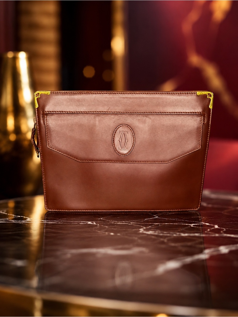 Cartier Vintage Bordeaux Leather Cosmetic Bag | Cartier Toiletry Pouch | COA